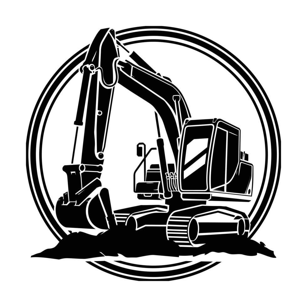 linea arte semplice scavatrice logo piatto nero vettore