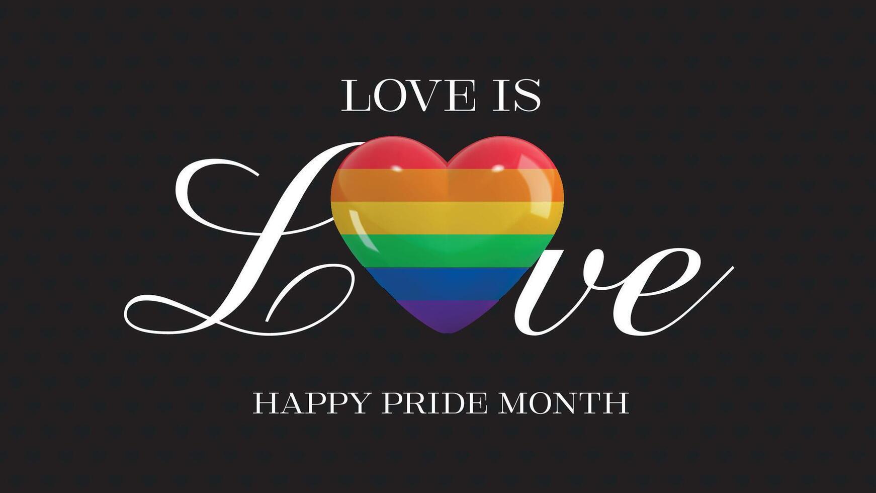 contento orgoglio mese bandiera con 3d cuore nel arcobaleno colore vettore