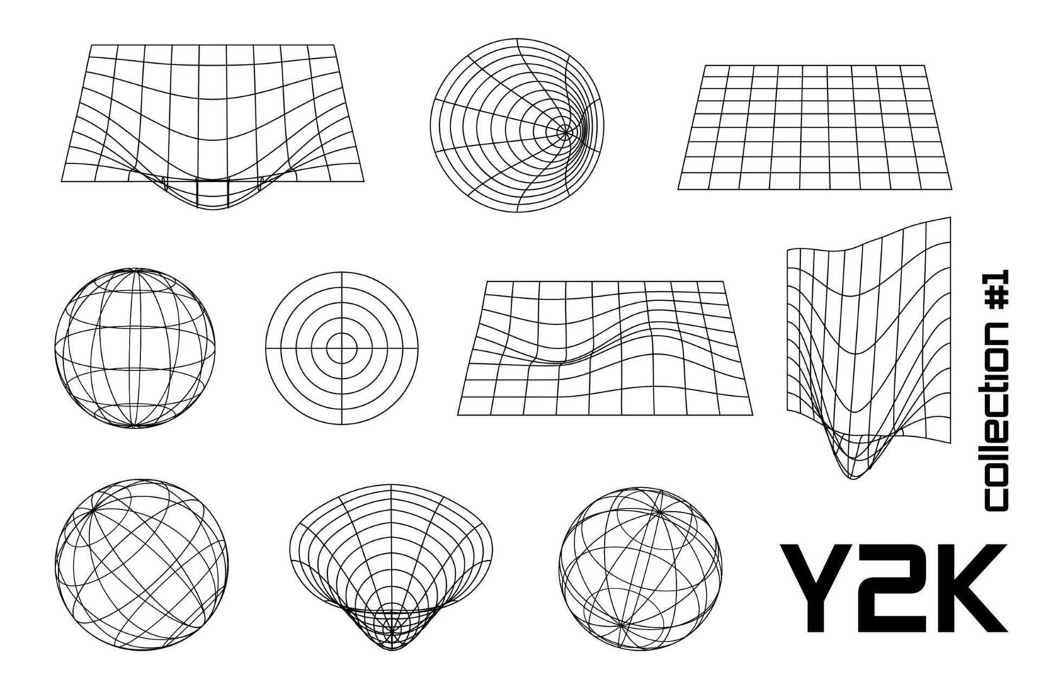 impostato lineare bianca e bianca geometrico y2k, 3d, telaio, geometrico forma. per manifesti, striscioni. vettore