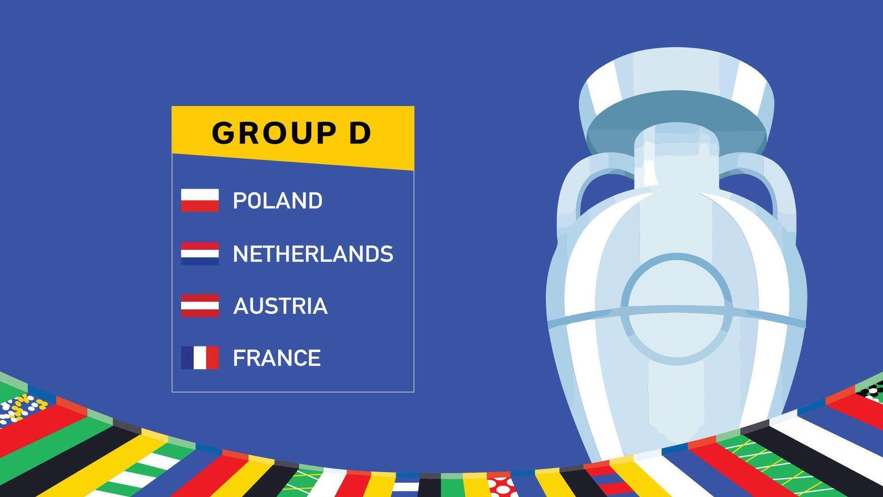 Euro 2024 Germania gruppo d bandiere con trofeo design ufficiale logo simbolo europeo calcio finale illustrazione vettore