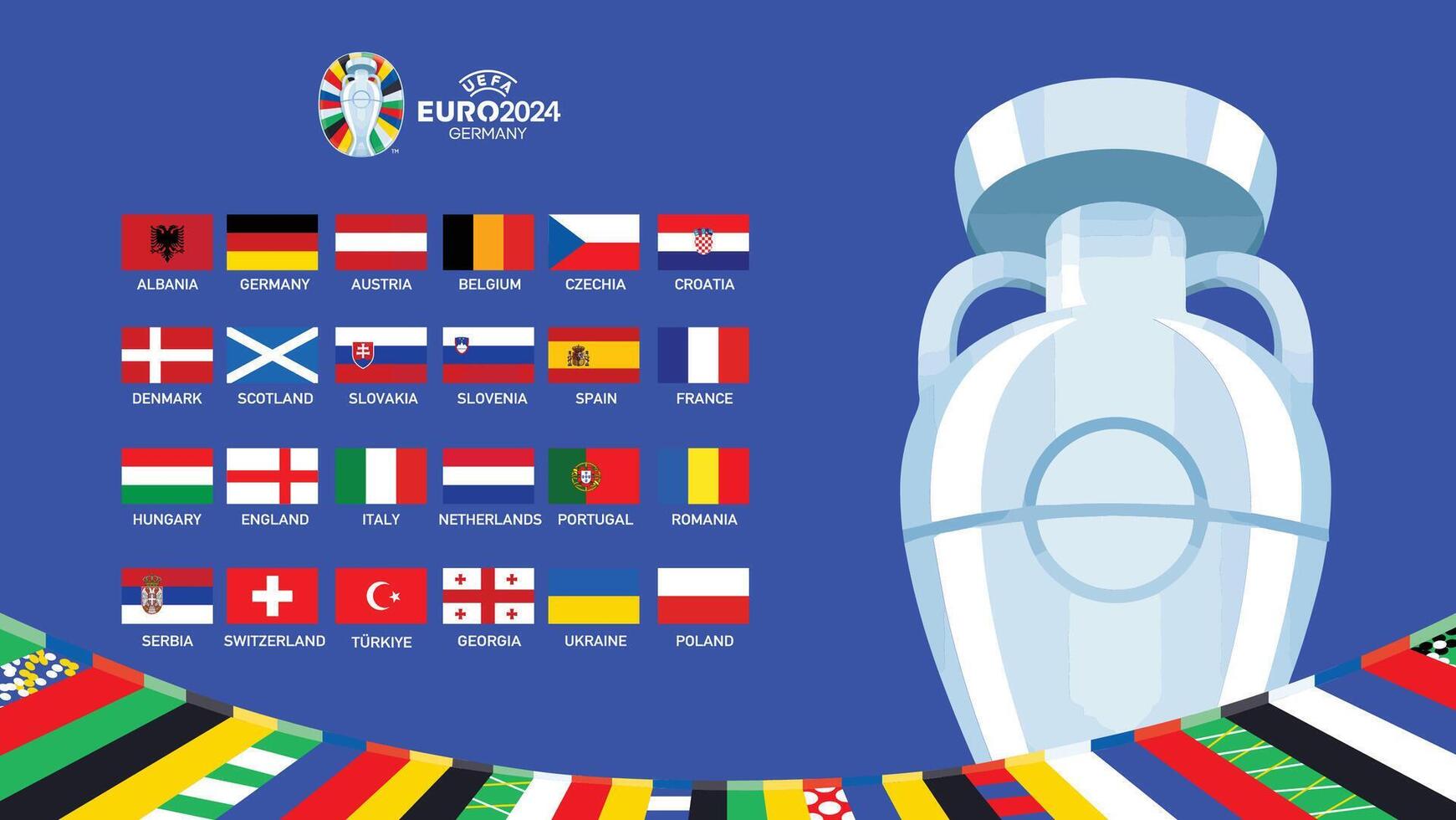 Euro 2024 Germania bandiere emblemi astratto design con trofeo simbolo ufficiale logo europeo calcio finale illustrazione vettore