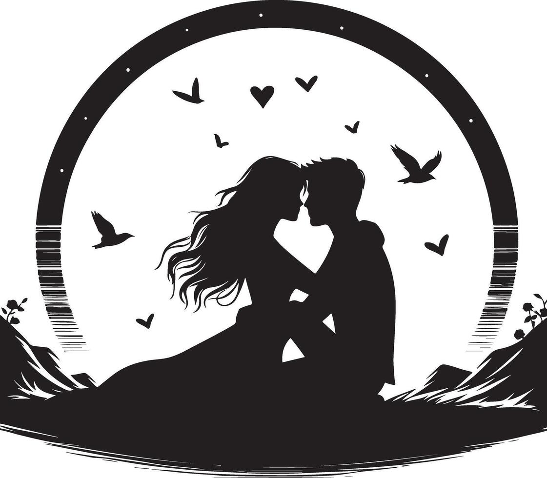 romantico coppia silhouette illustrazione vettore