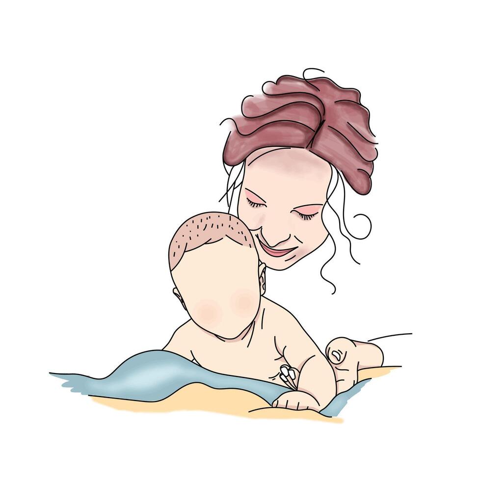 La madre di giorno illustrazione, illustrazione di madre con sua poco bambino vettore
