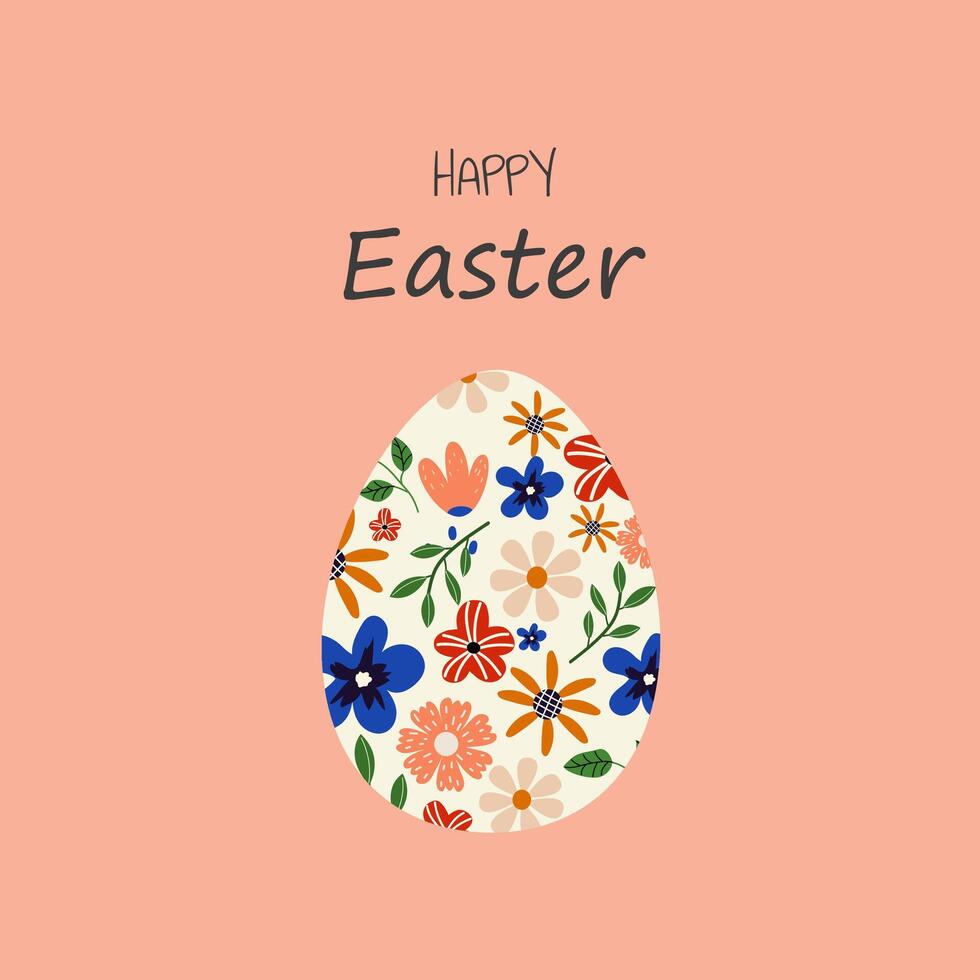 carino Pasqua saluto carta con uovo. Pasqua uovo decorato con fiori. contento Pasqua iscrizione. rosa isolato sfondo. vettore