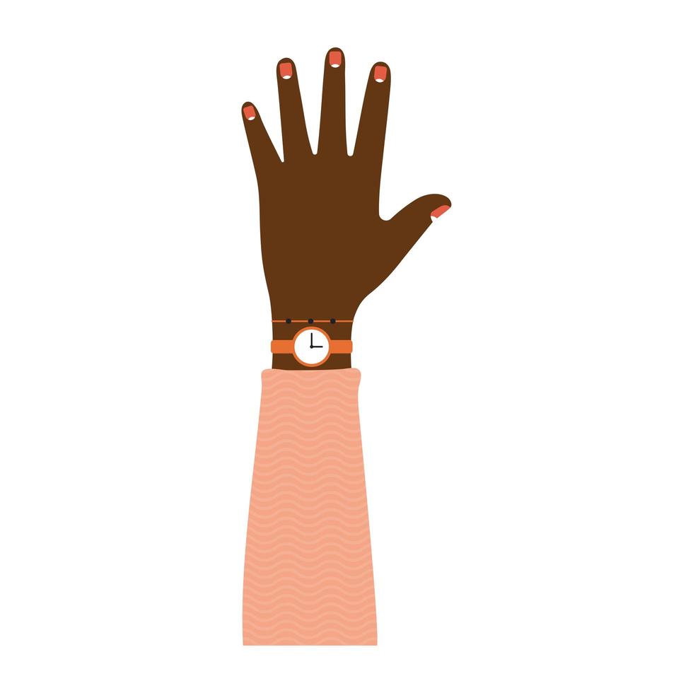 braccio afroamericano con una mano e unghie rosa vettore