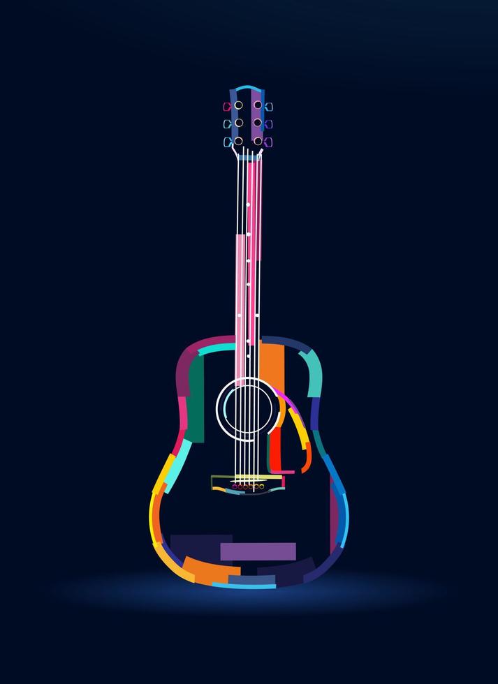 chitarra acustica, disegno astratto e colorato. illustrazione vettoriale di vernici