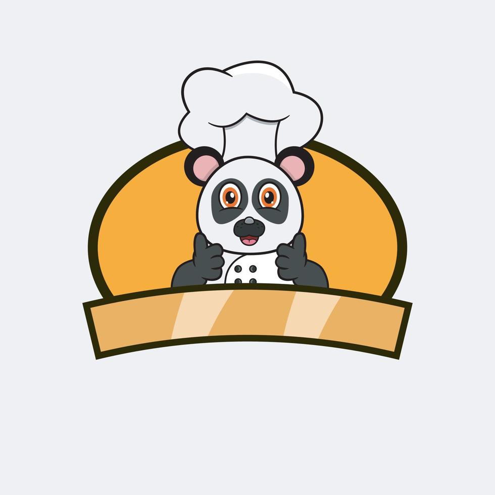 simpatico chef panda e tema di cucina. mascotte, personaggio, logo, etichetta e icona. vettore