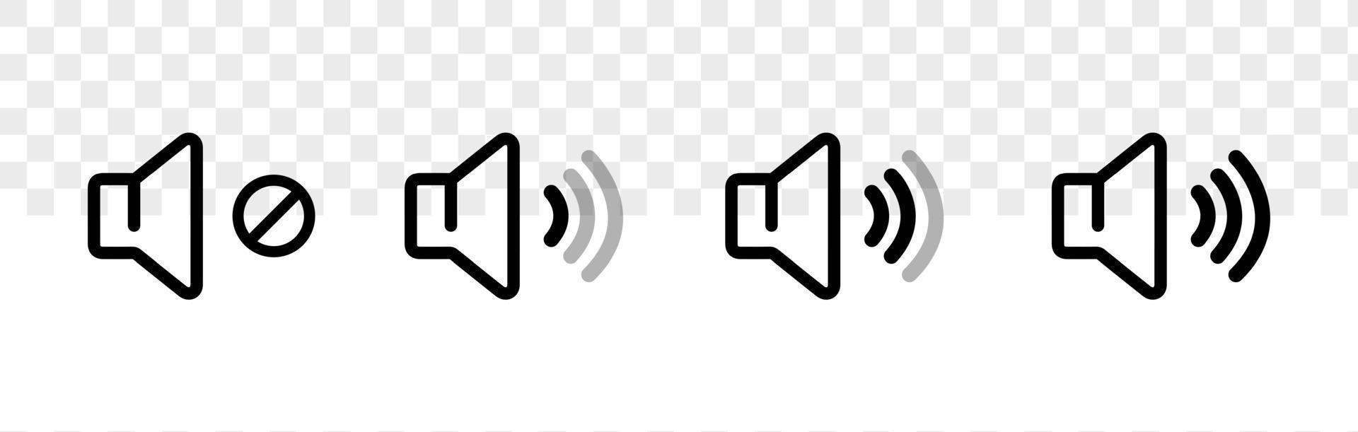 set di icone del volume del suono. simbolo dell'altoparlante isolato con il colore nero. controllo del volume. vettore
