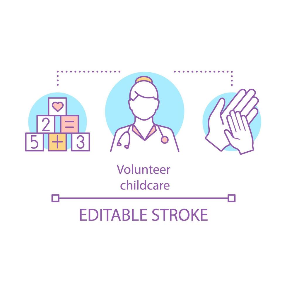 icona del concetto di volontariato per l'infanzia. illustrazione al tratto sottile idea orfanotrofio. servizio di pediatria. infermiera. baby sitter. disegno vettoriale isolato contorno