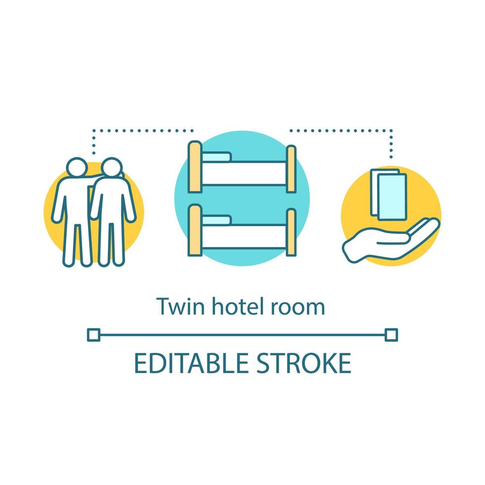 doppia icona del concetto di camera d'albergo. camera per amici, colleghi, coppia, con letto singolo. dormitorio, idea ostello illustrazione al tratto sottile. disegno vettoriale isolato profilo. tratto modificabile