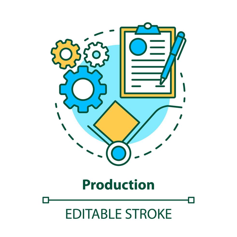 icona del concetto di produzione. illustrazione al tratto sottile idea processo di produzione. settore industriale. ingegneria. fabbricazione del prodotto. Industria primaria. disegno vettoriale isolato profilo. tratto modificabile