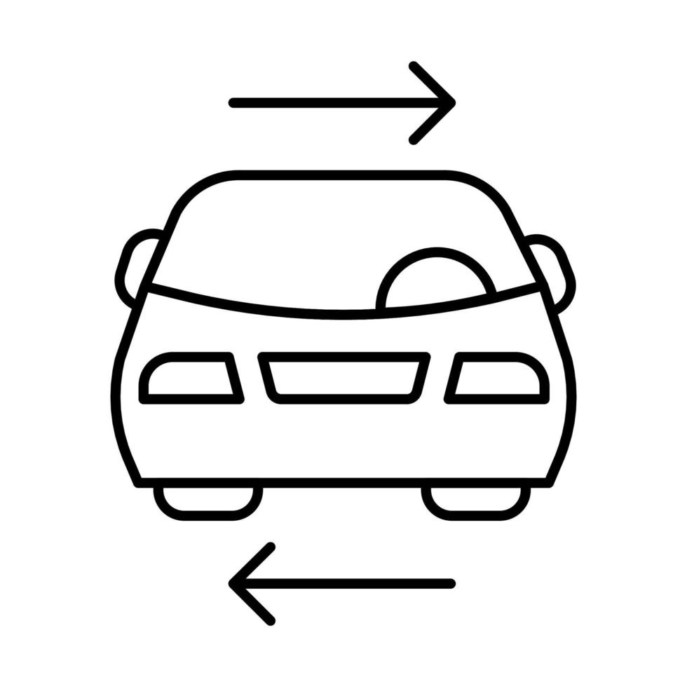 icona lineare del servizio auto condiviso. veicolo a noleggio. carpooling. condivisione della corsa. car sharing. condivisione dell'ascensore. parcheggio. illustrazione di linea sottile. simbolo di contorno. disegno vettoriale isolato profilo. tratto modificabile