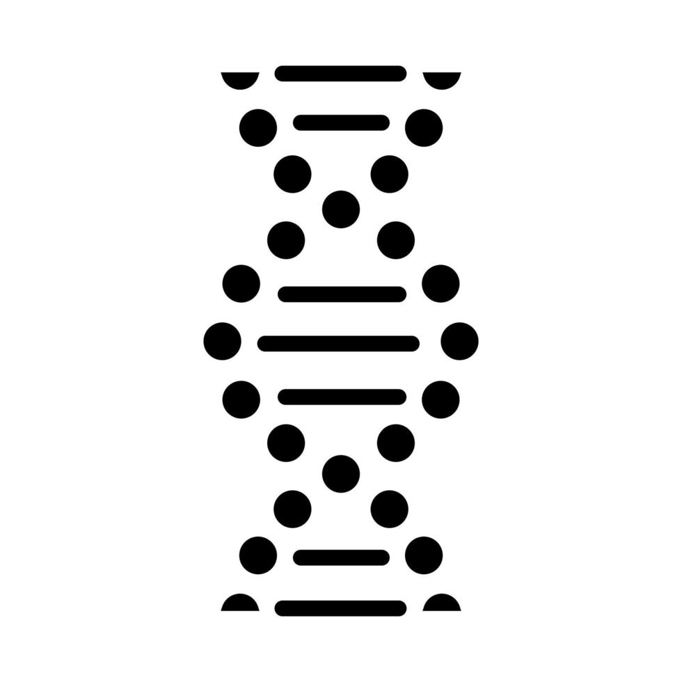 icona del glifo con spirale del DNA. punti collegati, linee. desossiribonucleico, elica dell'acido nucleico. cromosoma. biologia molecolare. codice genetico. simbolo di sagoma. spazio negativo. illustrazione vettoriale isolato