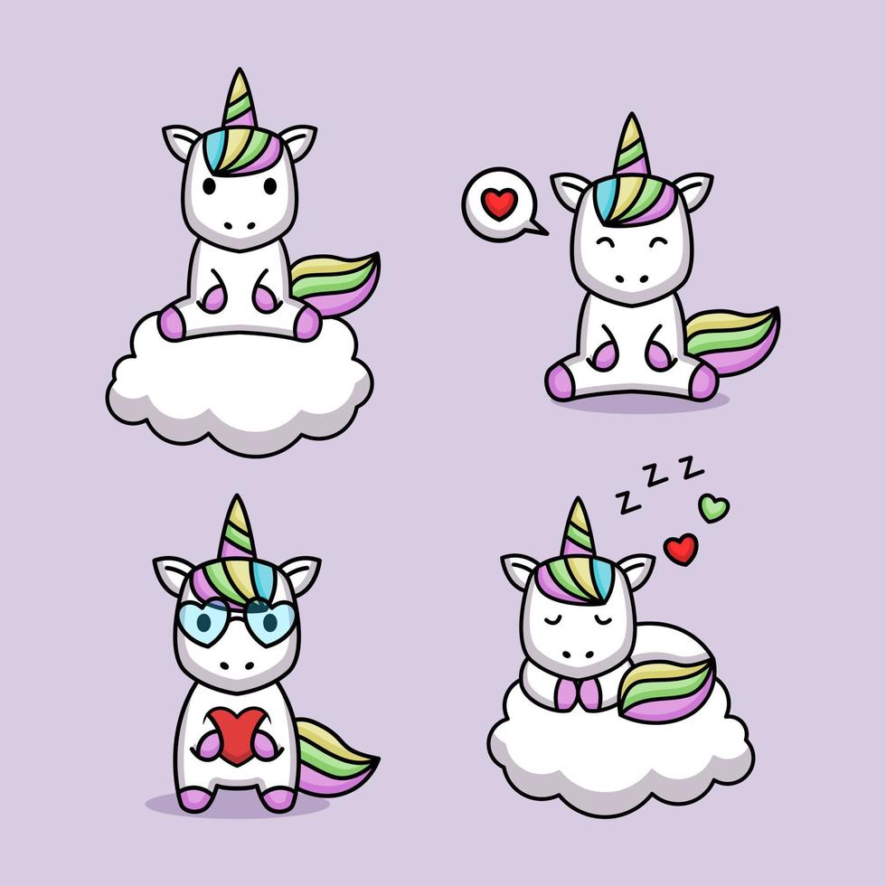 set di unicorno carino nel giorno di san valentino vettore