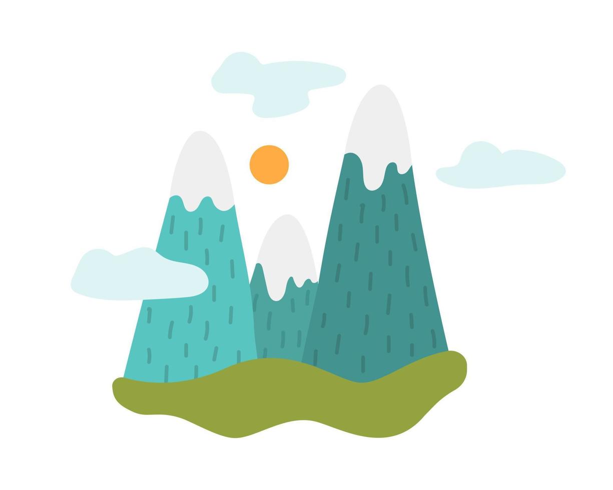 montagne con nuvole, illustrazione vettoriale in stile piatto