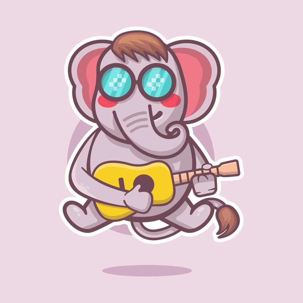 freddo elefante animale personaggio portafortuna giocando chitarra isolato cartone animato vettore