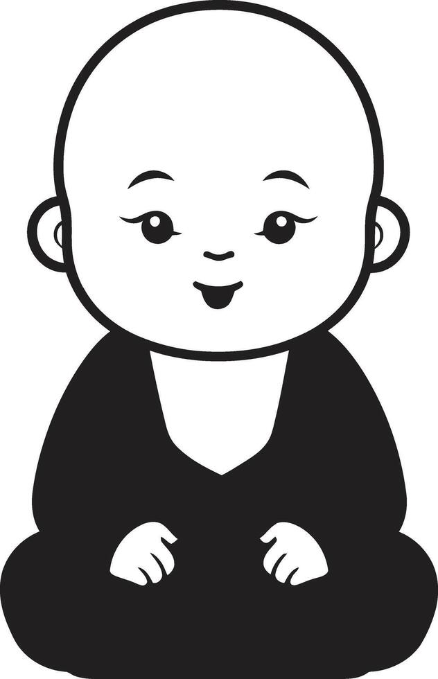 chibi zen zeffiro nero Budda ragazzo illuminato infante cartone animato Budda vettore