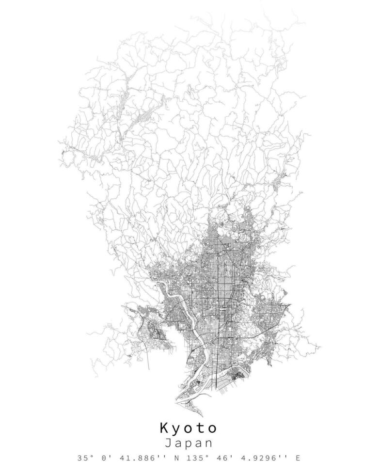 Kyoto, Giappone, urbana dettaglio strade strade carta geografica, elemento modello Immagine vettore