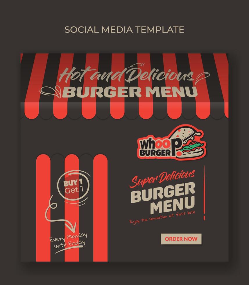 piazza bandiera modello nel nero sfondo con testo nel classico strada cibo baldacchino design per veloce cibo campagna vettore