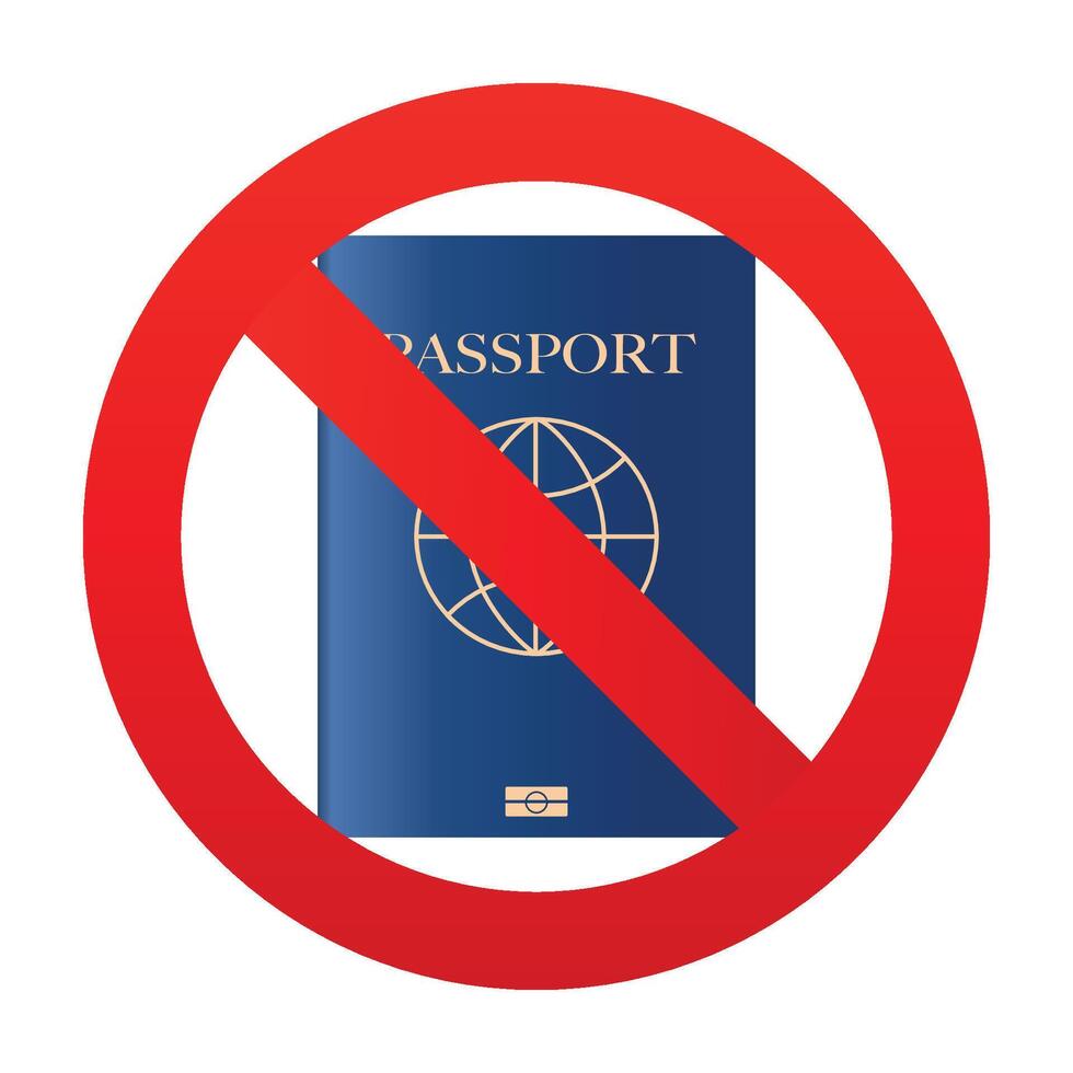 blu internazionale passaporto con divieto cartello modello. turista Visa cancellazione concetto. passaporto bandire icona, sanzioni illustrazione. vettore