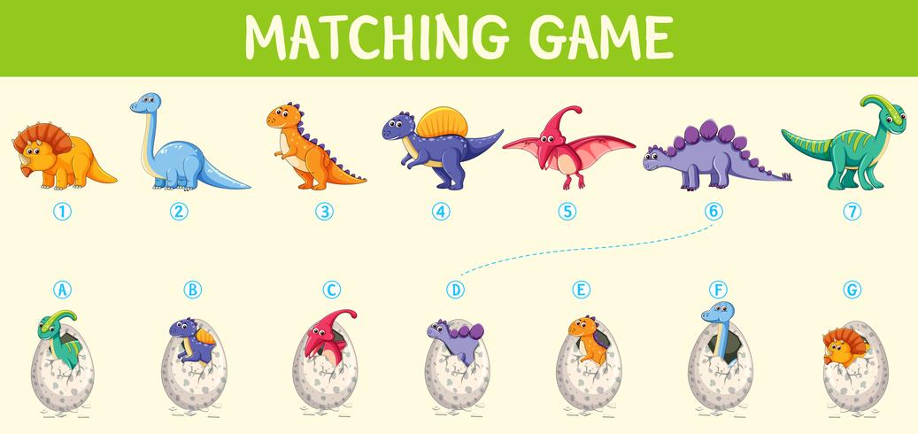 Foglio di lavoro numero di dinosauri corrispondente vettore