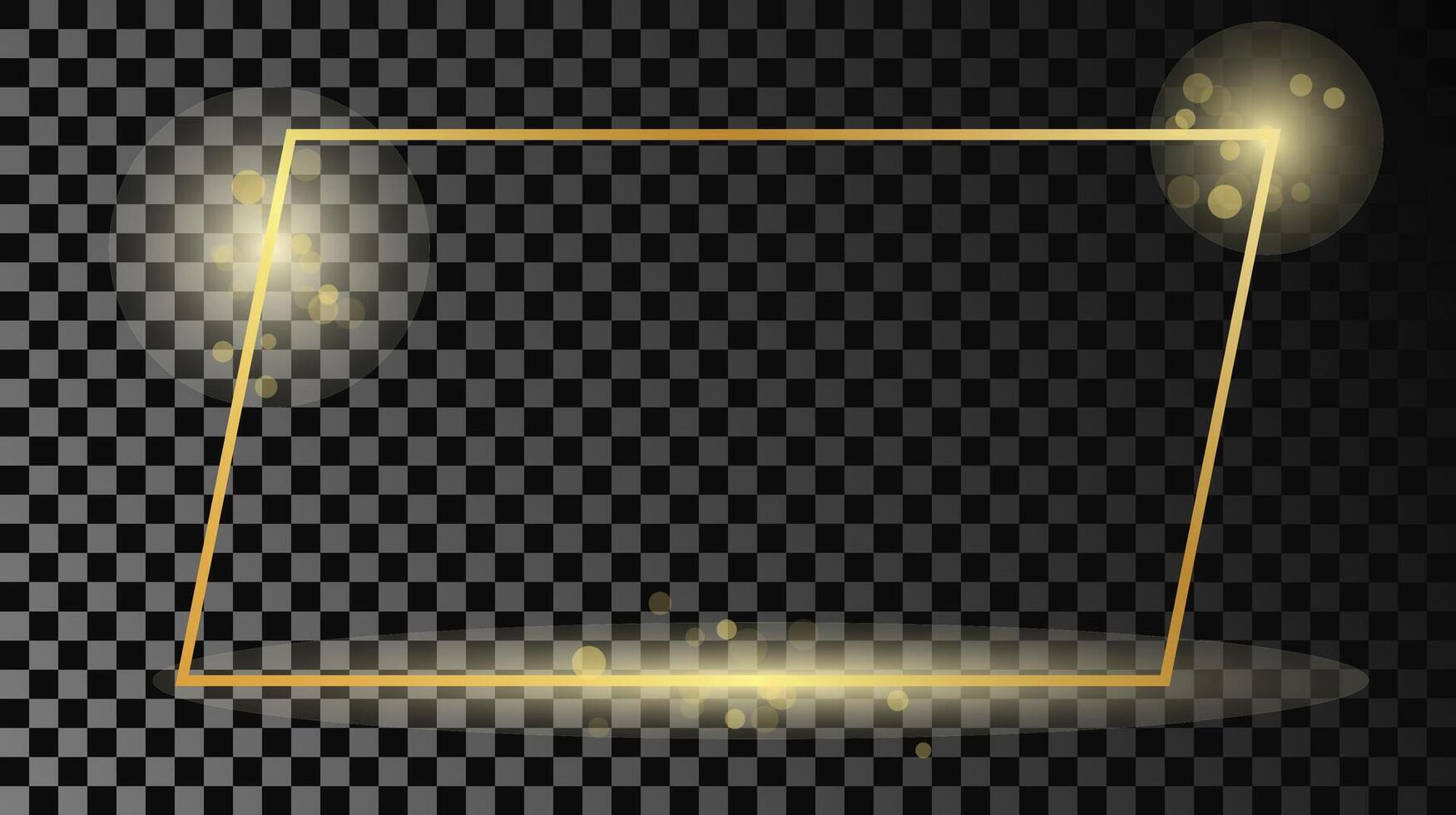 oro raggiante rettangolare forma telaio isolato su buio sfondo. brillante telaio con raggiante effetti. illustrazione. vettore