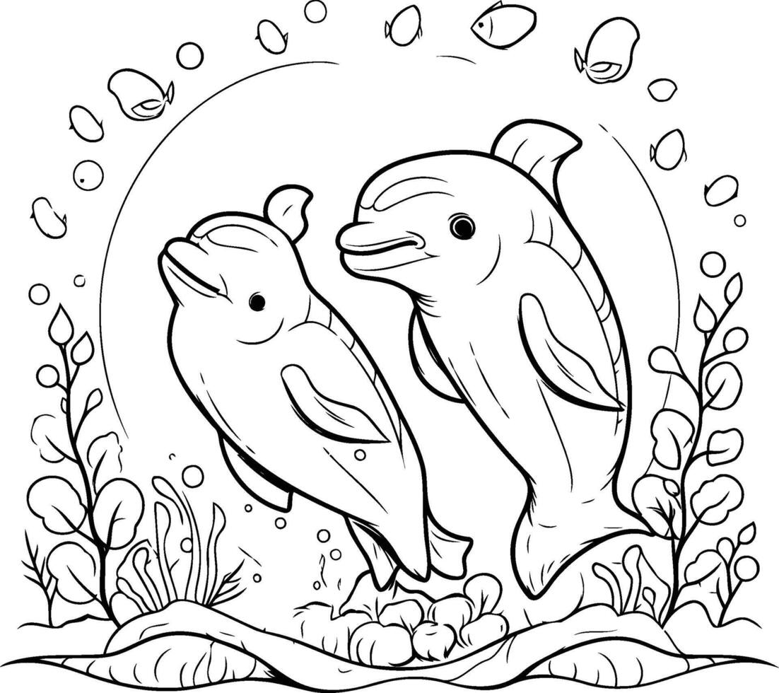 colorazione libro per bambini madre e bambino delfino nel il acqua vettore