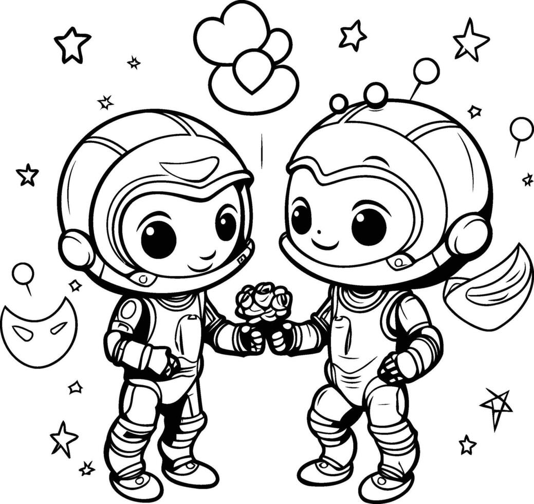 colorazione libro per bambini astronauta ragazzo e ragazza. illustrazione vettore