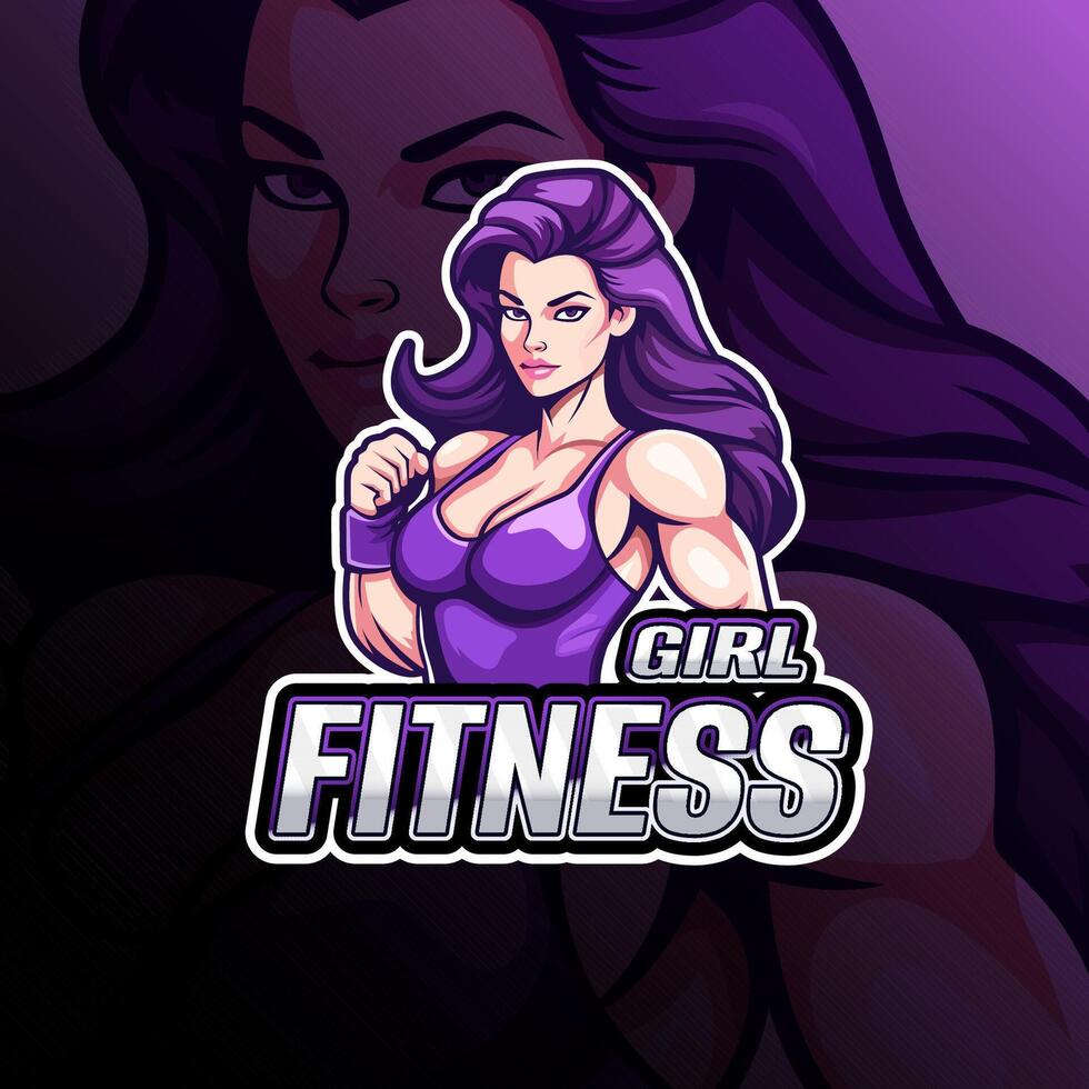fitness ragazza portafortuna logo design per distintivo, emblema, esport e maglietta stampa vettore