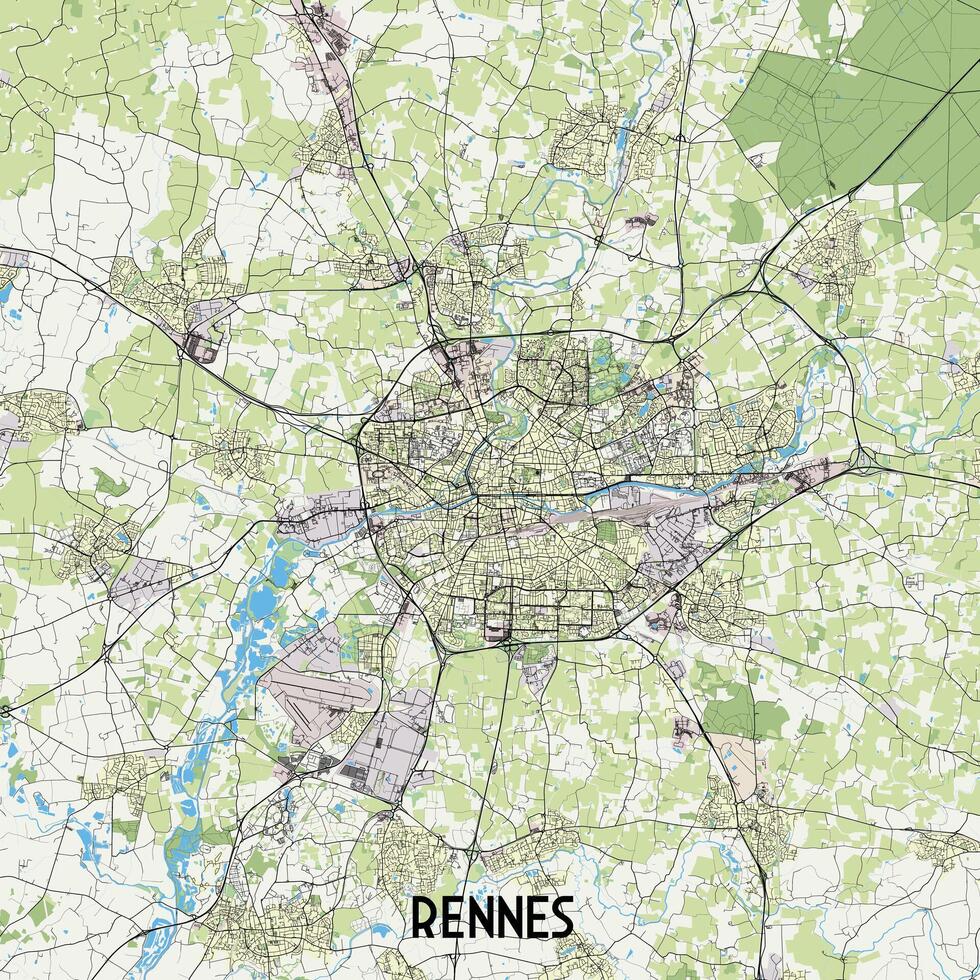 rennes Francia carta geografica manifesto arte vettore