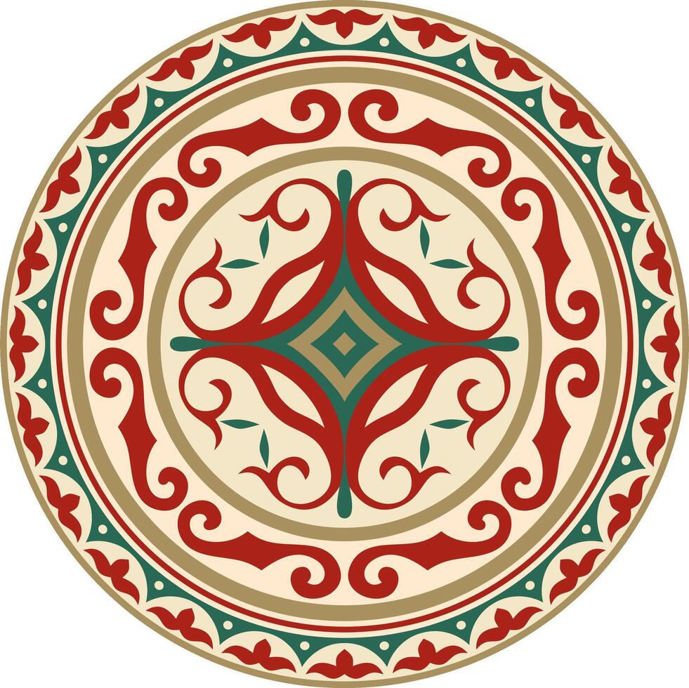 colorato il giro kazakh nazionale ornamento. etnico modello di il popoli di il grande steppa, mongoli, kirghiso, calmucchi, .buryats. cerchio, telaio confine vettore