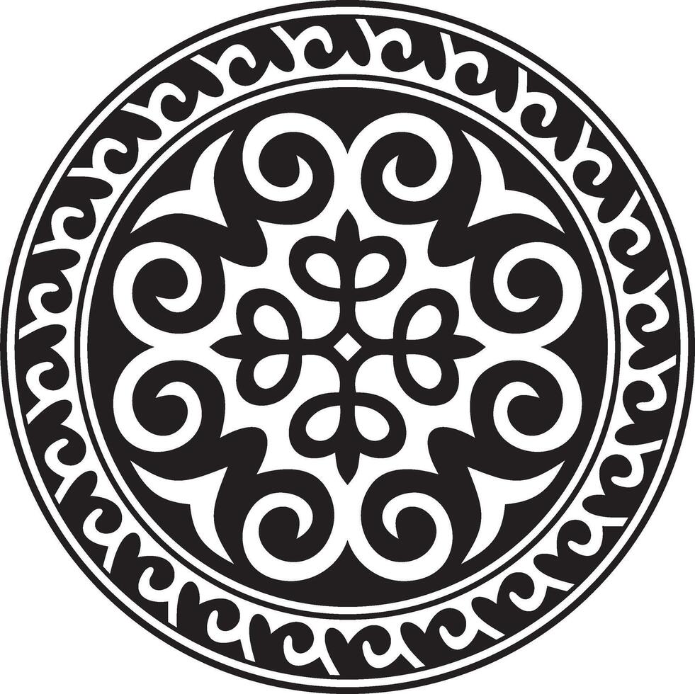 nero monocromatico il giro kazakh nazionale ornamento. etnico modello di il popoli di il grande steppa, .mongoli, kirghiso, calmucchi, buriati. cerchio, telaio confine vettore