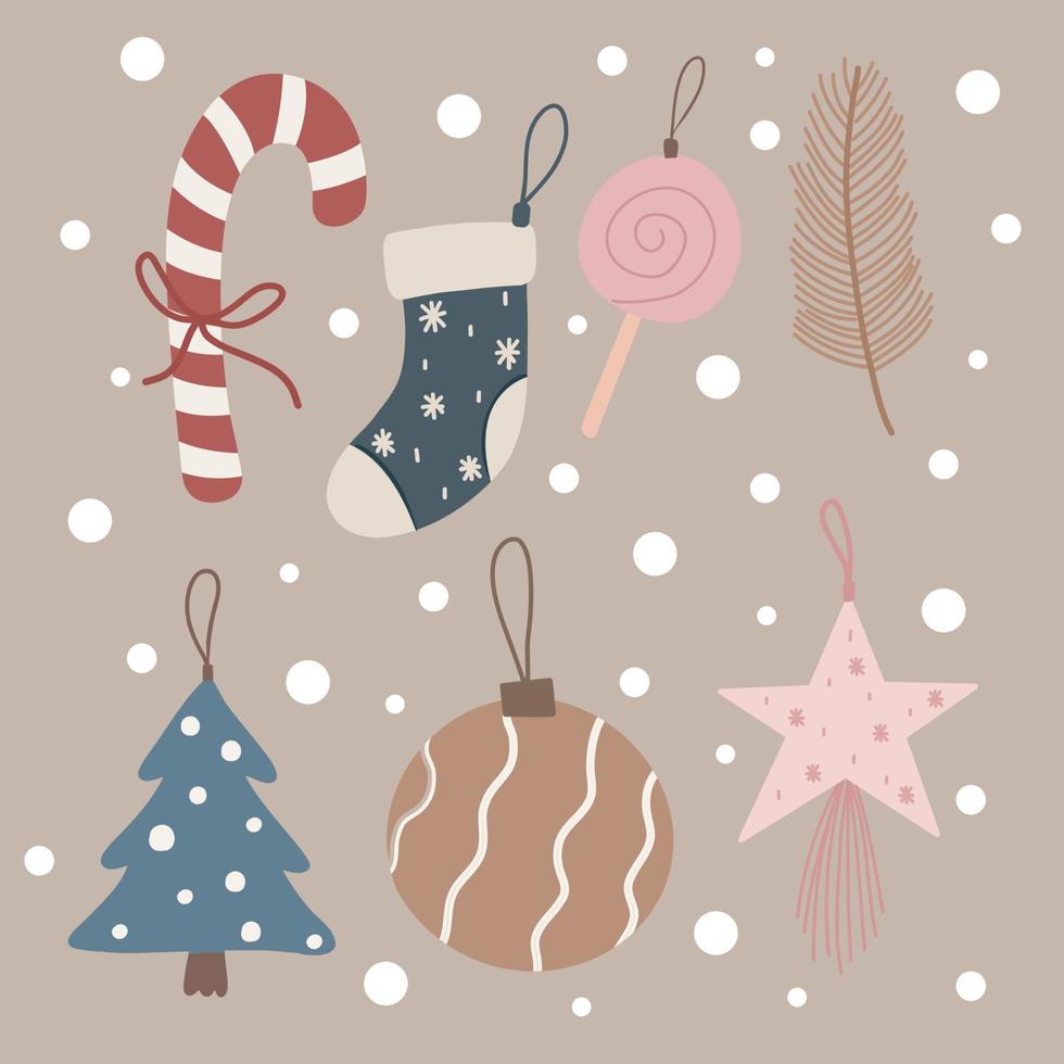 pacchetto clipart ornamenti per albero di natale. insieme di clipart dell'ornamento dell'albero di Natale. ornamenti natalizi decorativi per grafica e design natalizi vettore