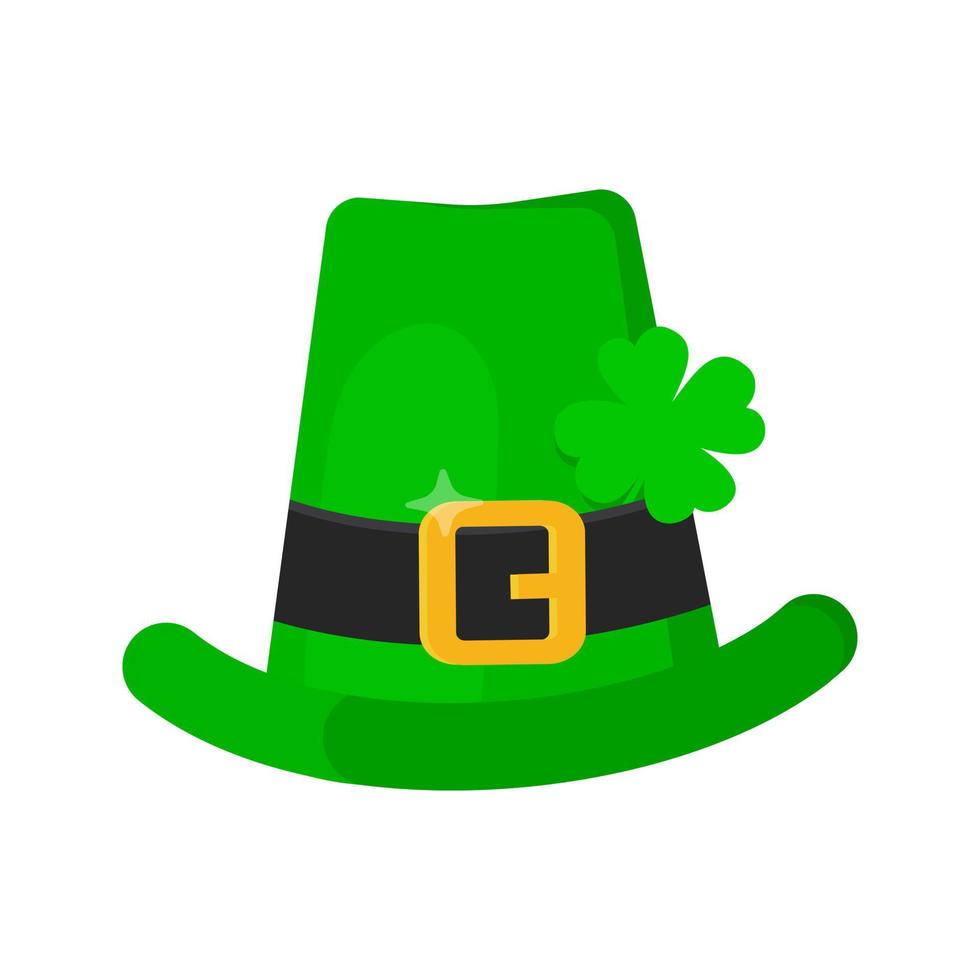 cappello verde del leprechaun del giorno di san patrizio con l'icona della foglia del trifoglio dell'acetosella. vettore