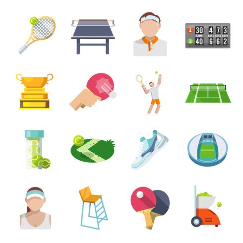 Set piatto di icone di tennis vettore