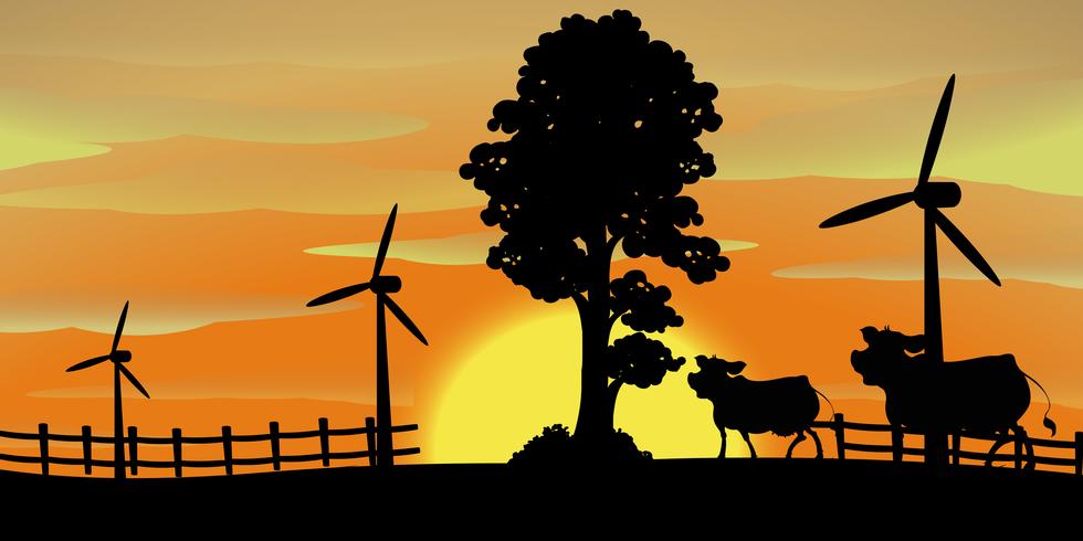 Scena di sfondo con le mucche in fattoria vettore