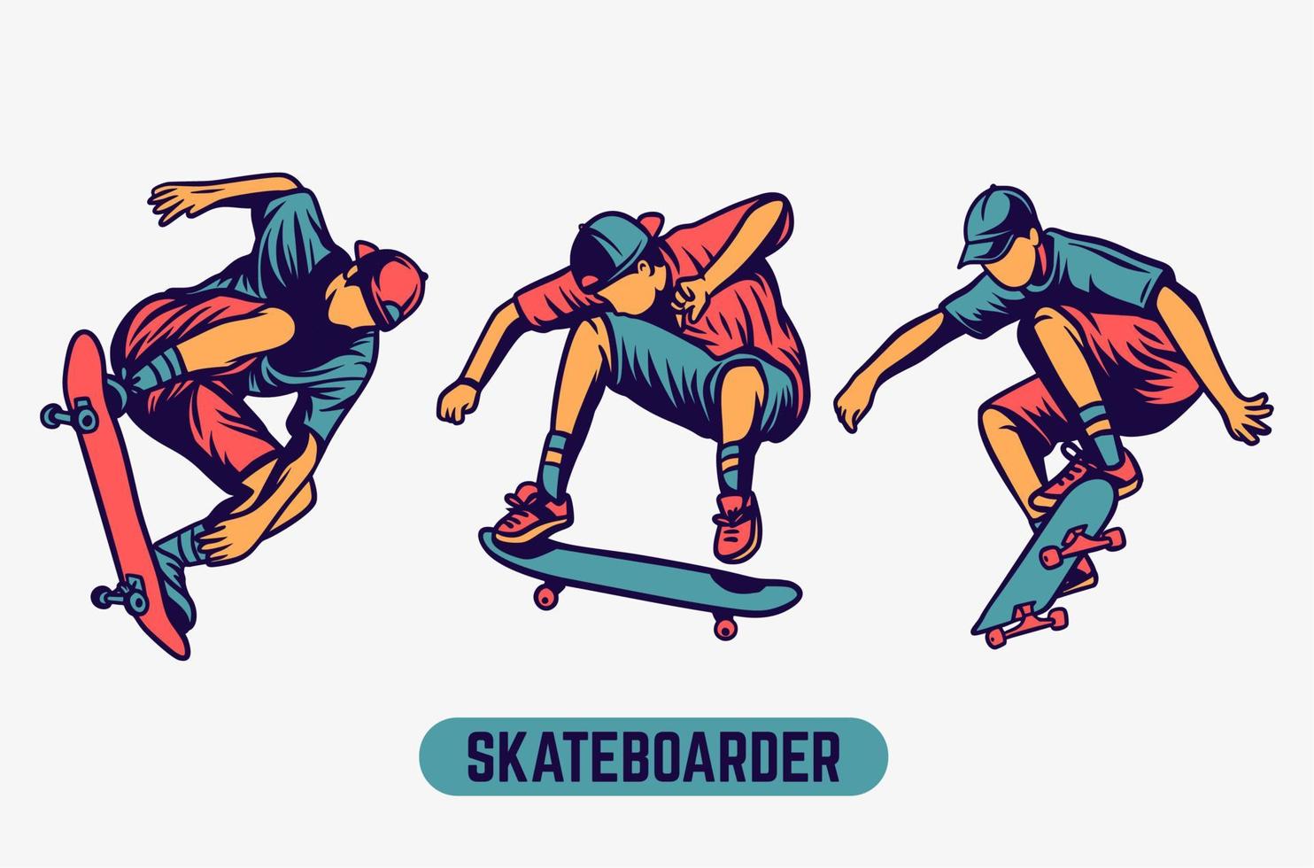 elemento di design illustrazione colorata skateboarder vettore