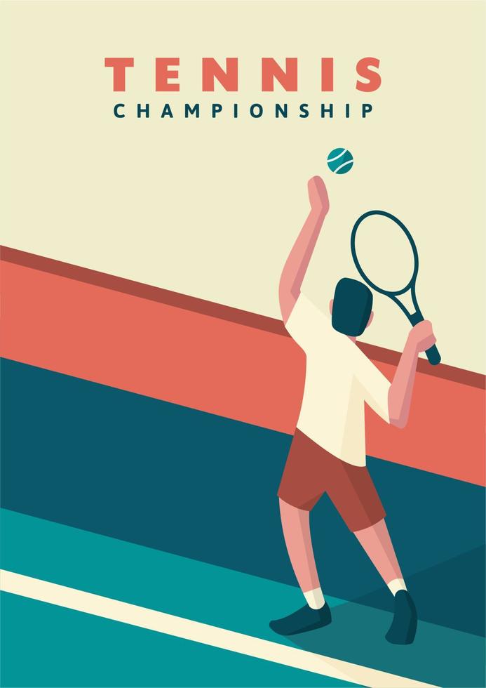 minimalismo piatto tennis illustrazione poster design uomo servizio palla vettore