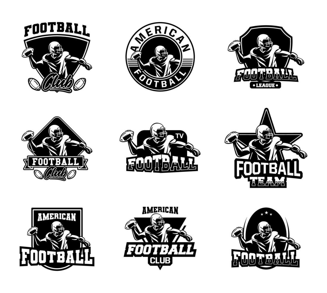 collezione di badge di football americano in bianco e nero vettore