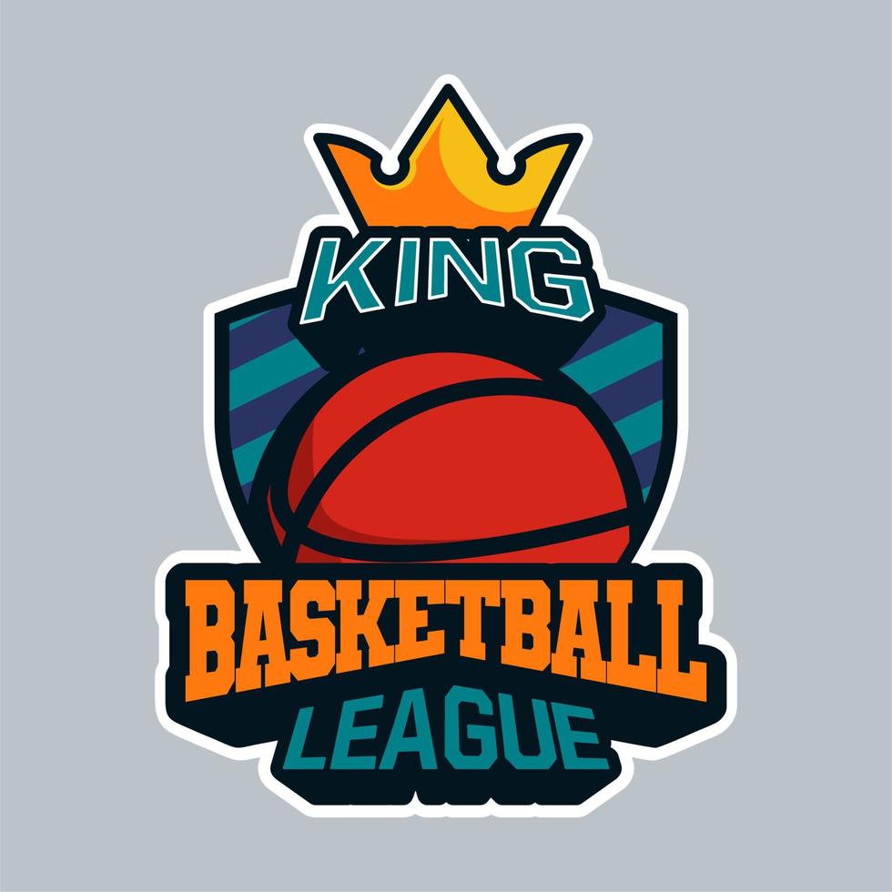 distintivo o segno o emblema della lega del re del basket in stile professionale moderno per la squadra e l'evento del logo vettore