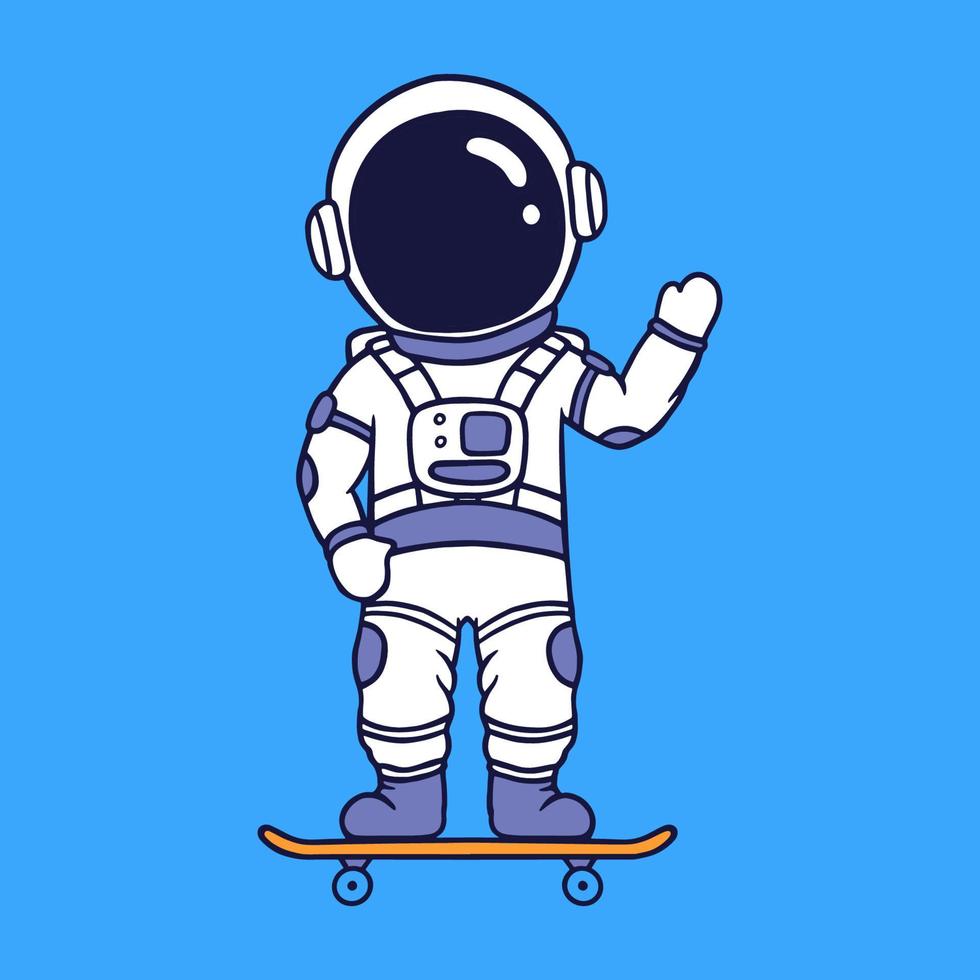 cartone animato astronauta carino con skateboard vettore