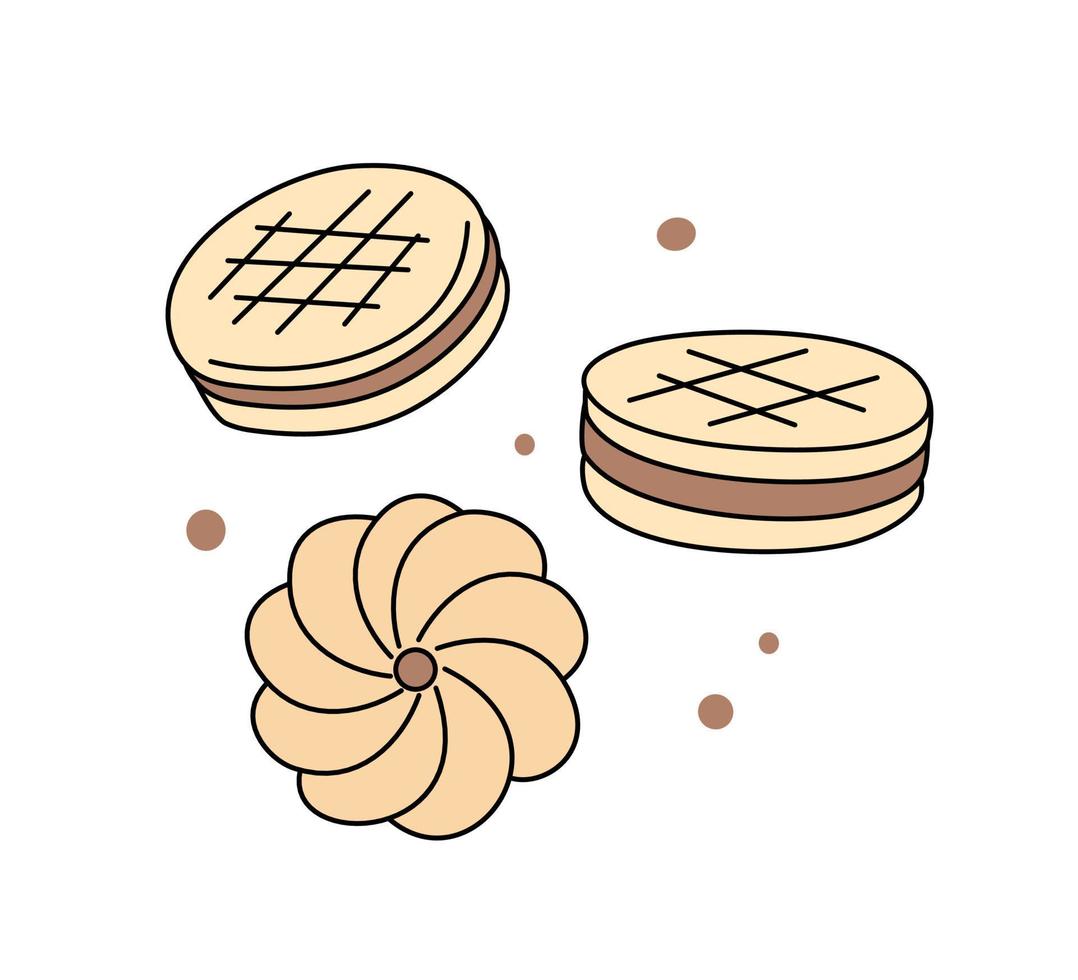 biscotti impostati. illustrazione di pasticcini su sfondo bianco vettore
