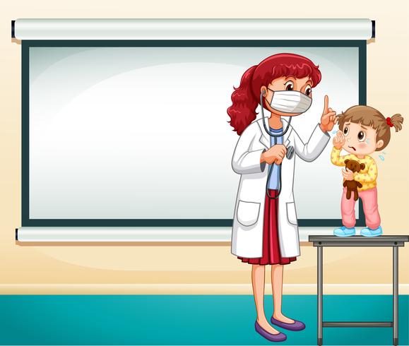 Modello di cornice con dottore e bambina vettore