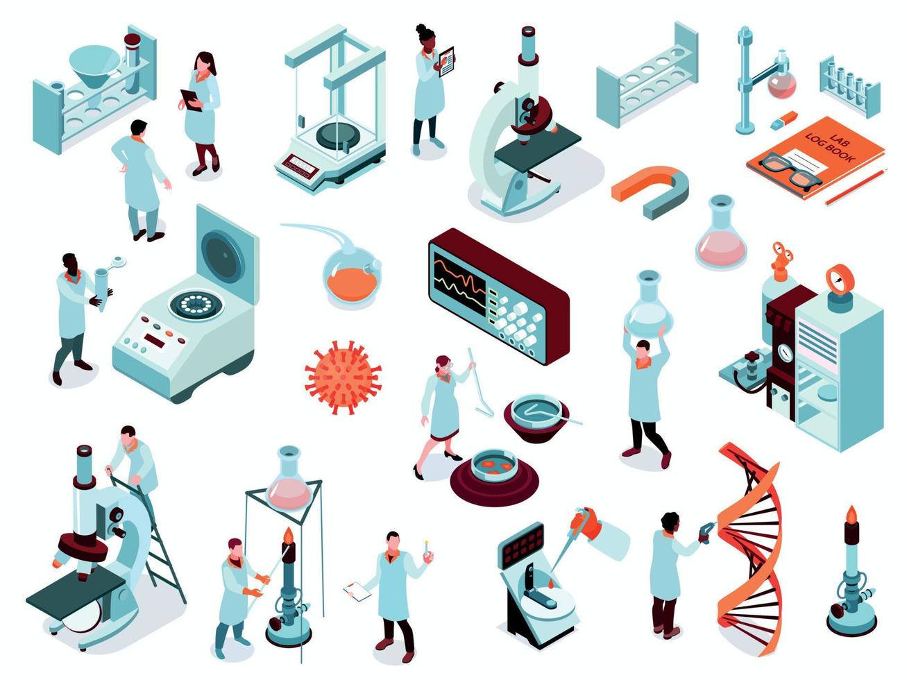 set di icone di laboratorio di scienze isometriche vettore