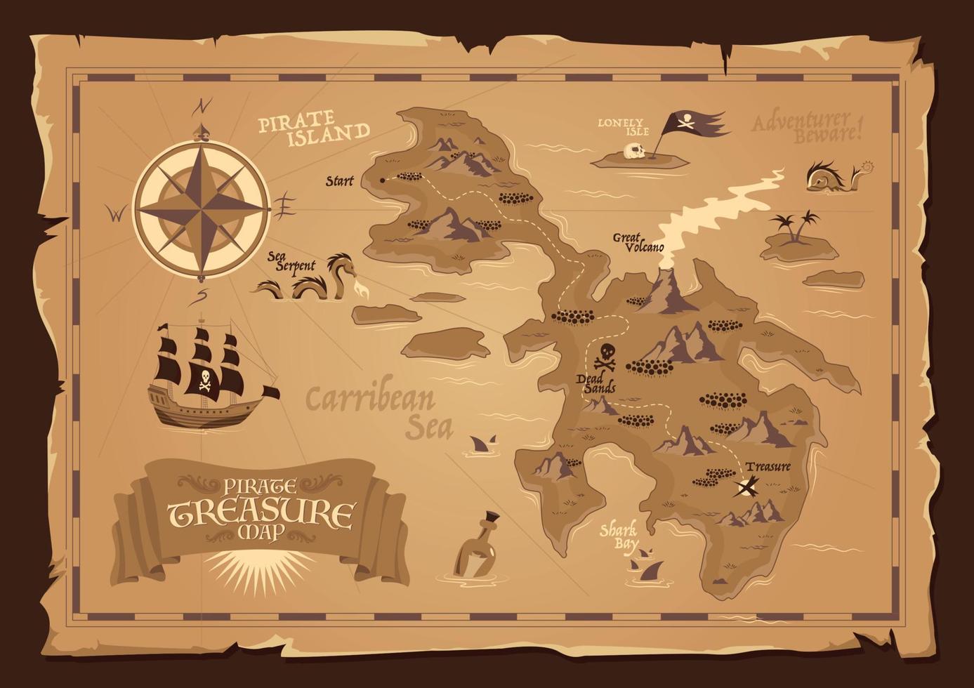 mappa dei pirati in stile vintage vettore