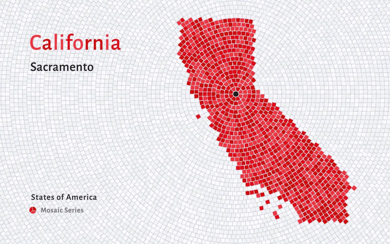 California carta geografica con un' capitale di sacramento mostrato nel un' mosaico modello vettore