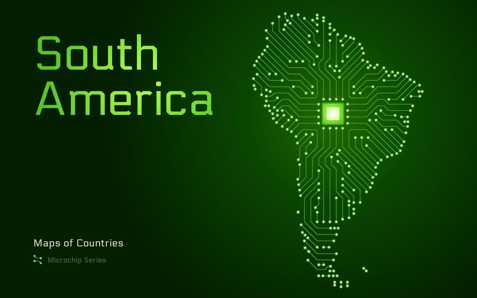 Sud America carta geografica con mostrato nel un' microchip modello. e-governo. continente mappe. microchip serie vettore