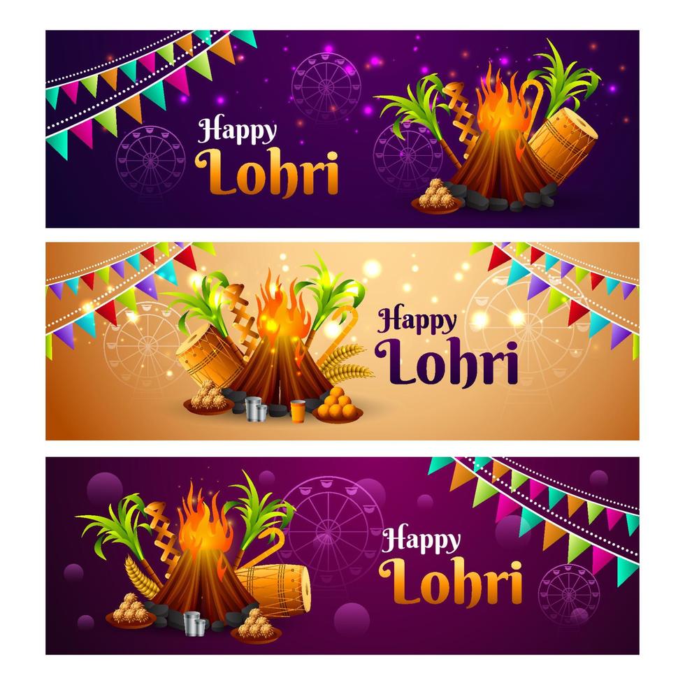 felice set di banner lohri vettore