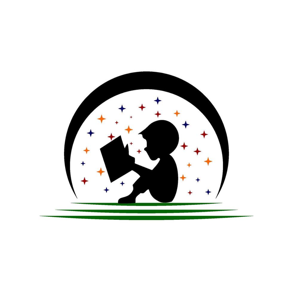 figli di lettura libri logo illustrazione design vettore