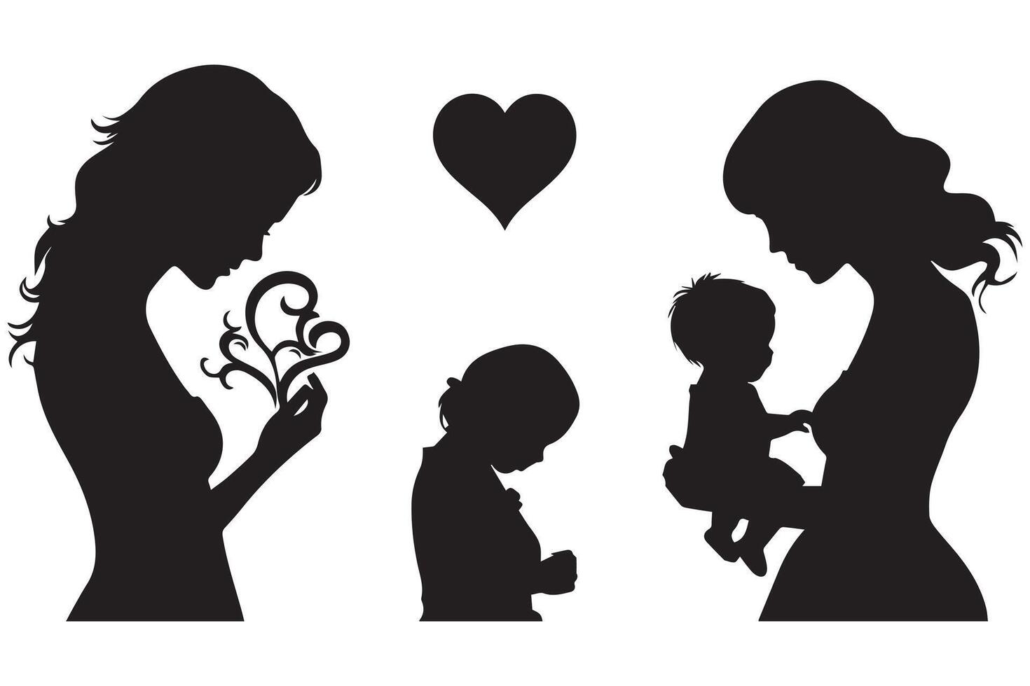 madre e bambino amore forma silhouette vettore